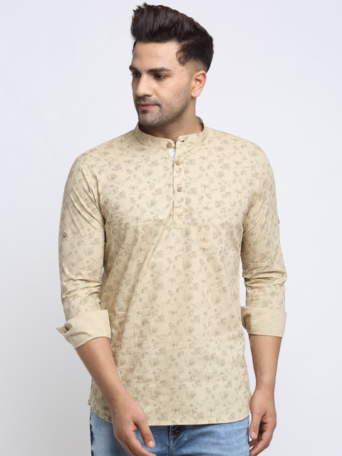 

NEUDIS Men Beige Floral Printed Cotton Kurta