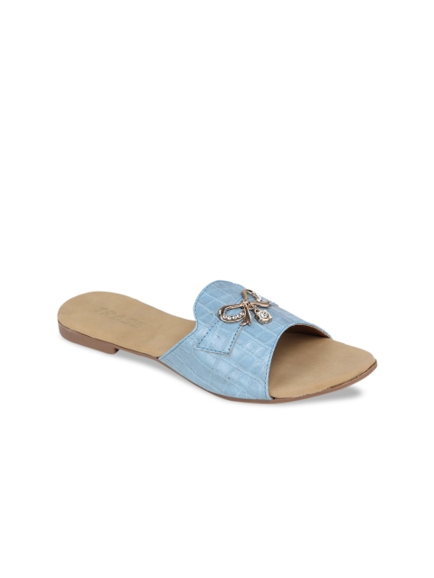 

TRASE Women Blue Textured Open Toe Flats