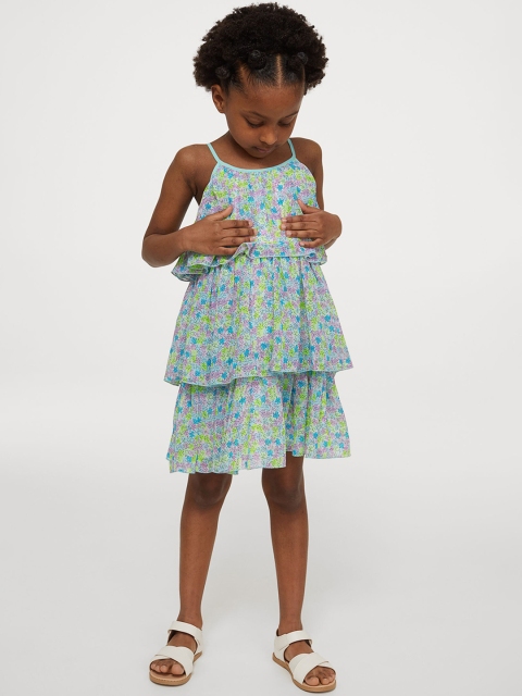 

H&M Girls Turquoise Blue Patterned Flounced Dress