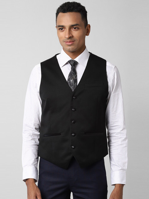 

Peter England Men Black Solid Woven Waistcoat