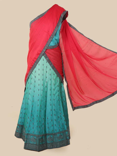 

Pothys Pink & Blue Poly Chiffon Embellished Saree