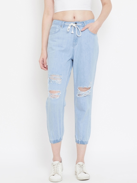 

Madame Women Blue Organic Cotton Relaxed Fit Mid-Rise Mildly Distressed Cropped Jeans