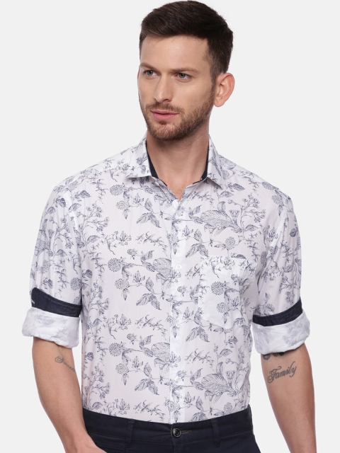 

CROYDON Men White Regular Fit Printed Cotton Formal Shirt