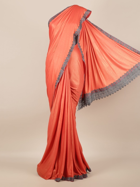 

Pothys Orange Solid Poly Georgette Saree