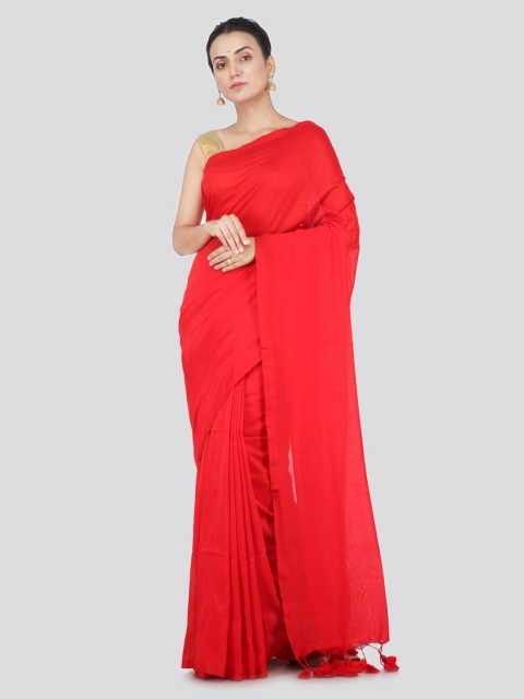 

PinkLoom Red Solid Pure Cotton Handloom Sustainable Saree