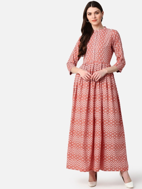 

AHIKA Women Peach-Coloured & White Ethnic Motifs Printed Anarkali Kurta