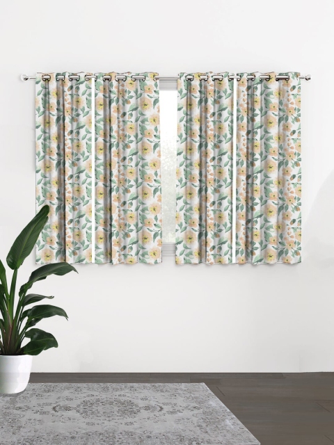 

HOUZZCODE White & Beige Set of 4 Curtains