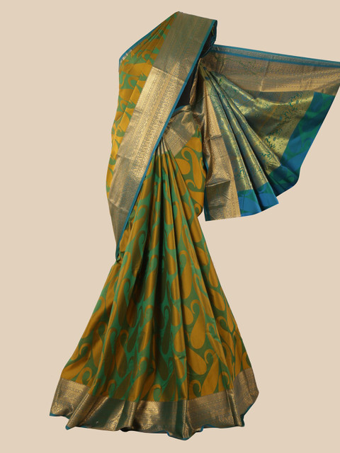 

Pothys Green & Mustard Zari Silk Blend Saree