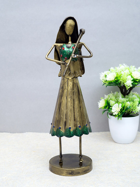 

Golden Peacock Gold-Toned & Green Handcrafted Village Lady Showpiece
