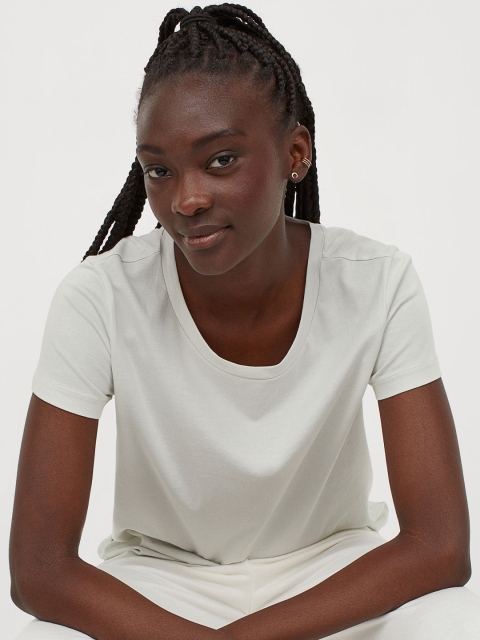 

H&M Women Green Solid Cotton T-Shirt