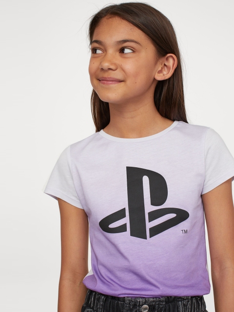 H&M Women Purple Printed Jersey Top