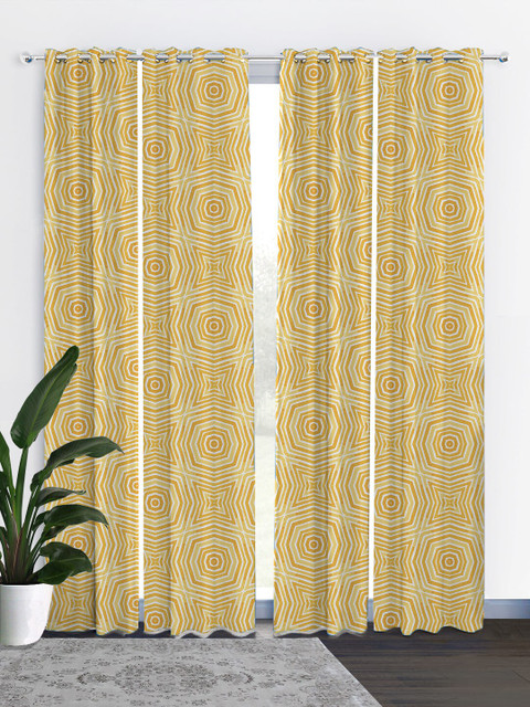

HOUZZCODE Gold-Toned & White Set of 4 Curtains