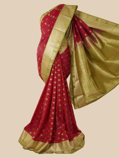 

Pothys Magenta & Gold-Toned Woven Design Zari Silk Blend Saree