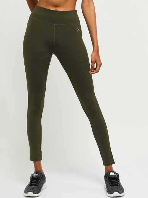 

max Women Olive Green Solid Ankle-Length Leggings