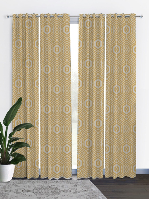 

HOUZZCODE Yellow & White Set of 4 Black Out Door Curtains