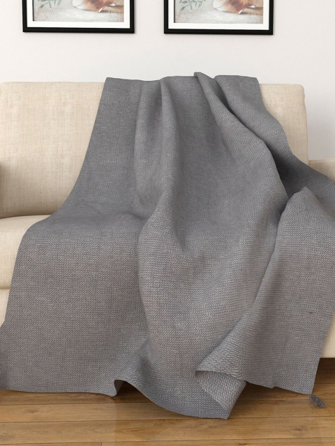 Home Centre Grey Solid Sofa Throw