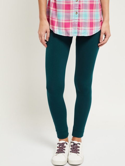 

max Women Teal Green Solid Ankle-Length Leggings