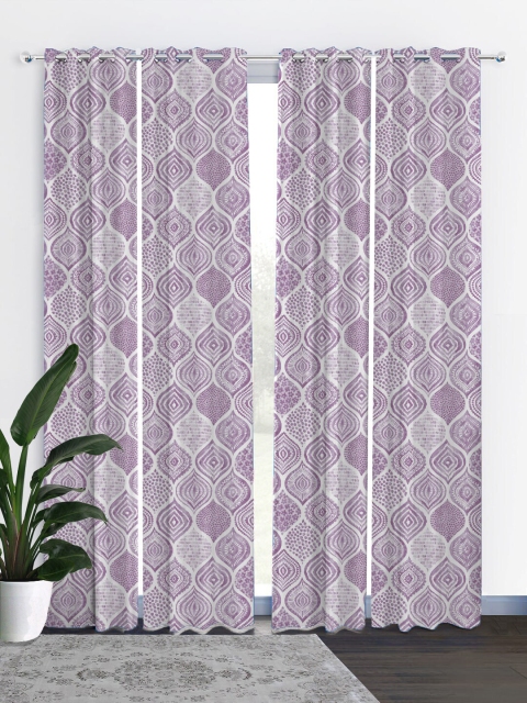 

HOUZZCODE Violet & White Set of 4 Curtains