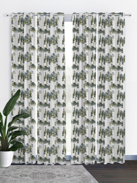 

HOUZZCODE White & Grey Set of 4 Curtains