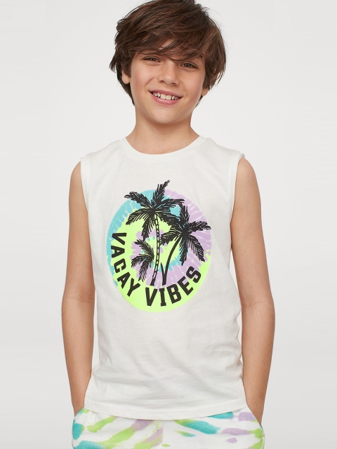 

H&M Boys White & Grey Pure Cotton Printed Vest Top
