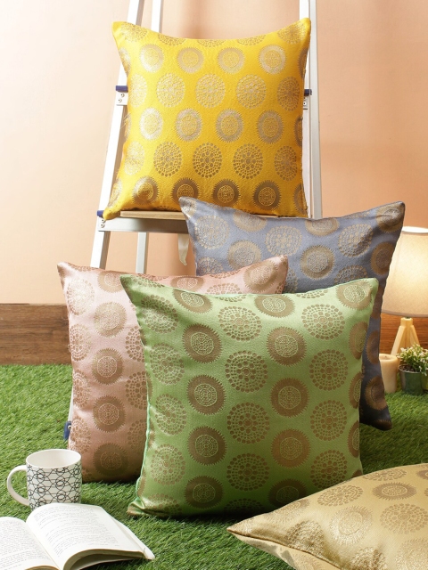 

RANGDESI Set of 5 Multicoloured Ethnic Motifs Square Cushion Covers, Multi