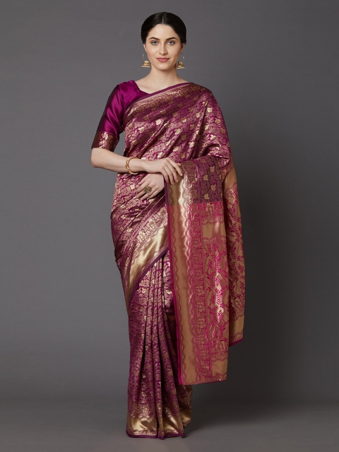 

Mitera Magenta Woven Design Zari Silk Blend Heavy Work Banarasi Saree