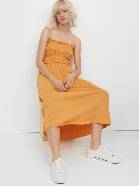 

H&M Yellow Smocking-Detail Dress