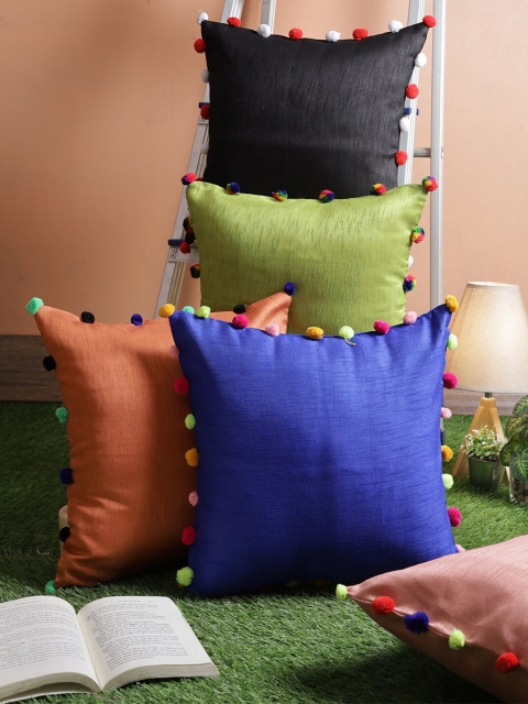 

RANGDESI Set of 5 Solid Square Cushion Covers, Multi