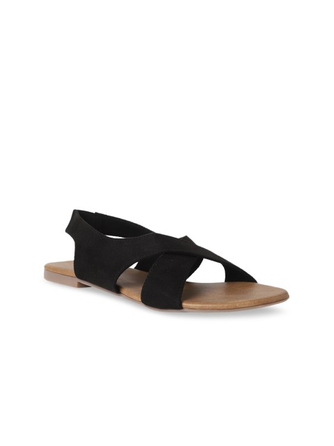 

SOLES Women Black Open Toe Flats