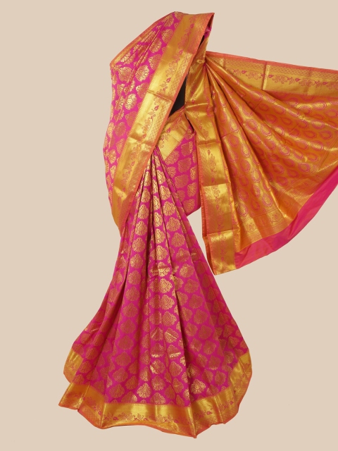 

Pothys Pink & Gold-Toned Woven Design Zari Silk Blend Saree