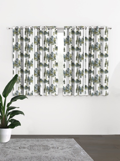 

HOUZZCODE White & Grey Set of 4 Curtains