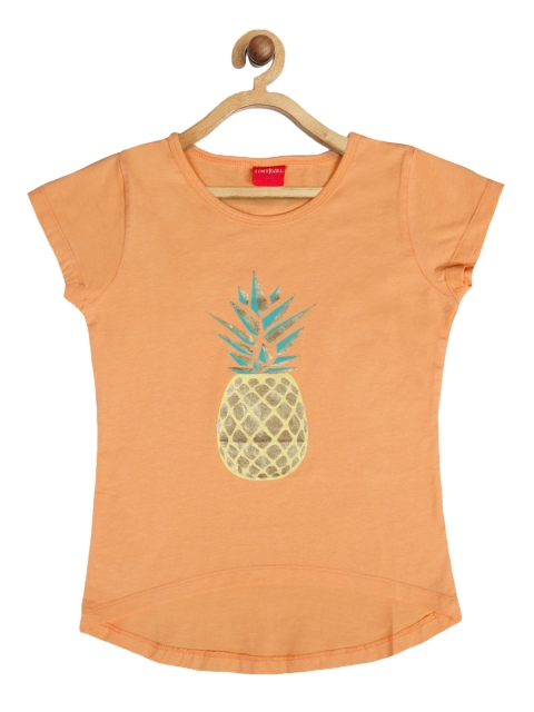 

Tiny Girl Peach Printed Regular Top