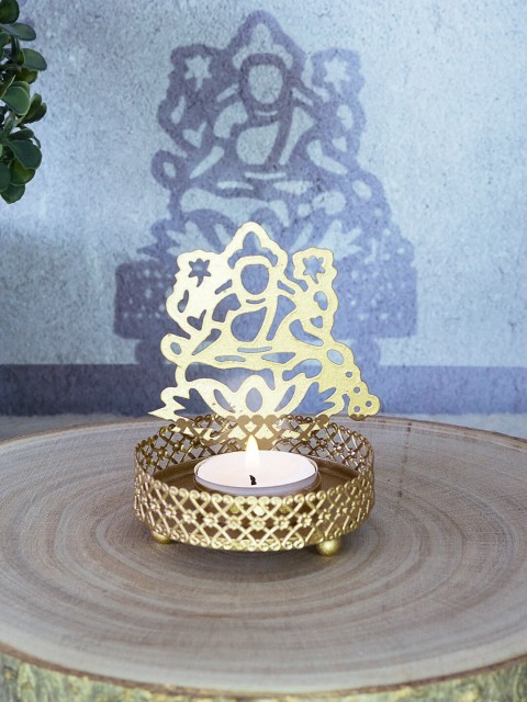 

Golden Peacock Gold-Toned Textured Metal Laxmi Ji Tea Light Holder