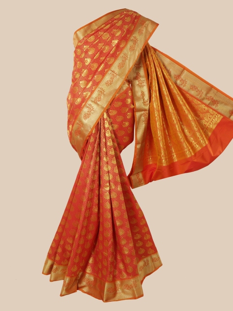 

Pothys Red & Gold-Toned Woven Design Zari Silk Blend Saree