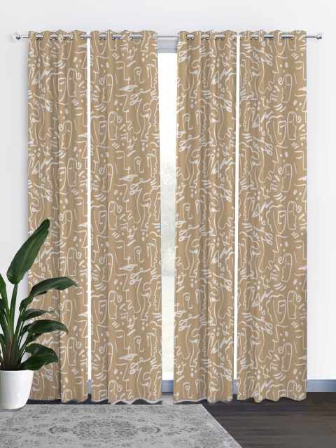 

HOUZZCODE Brown & White Set of 4 Black Out Long Door Curtains