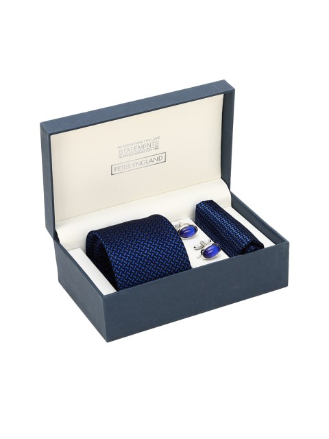 

Peter England Men Blue & Silver-Toned Patterned Accessory Gift Set