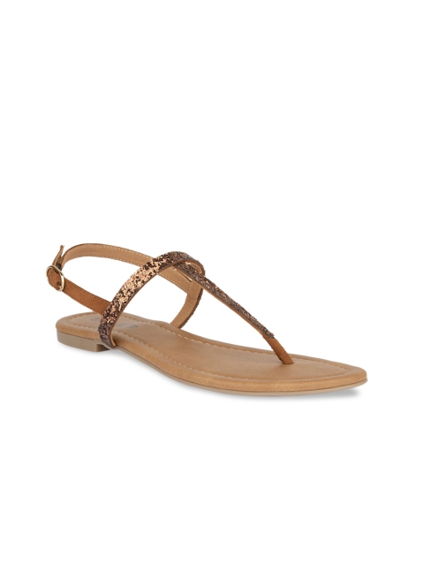 

SOLES Women Bronze T-Strap Flats with Buckles