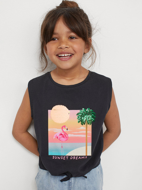 

H&M Girls Black & Pink Pure Cotton Printed Jersey Top