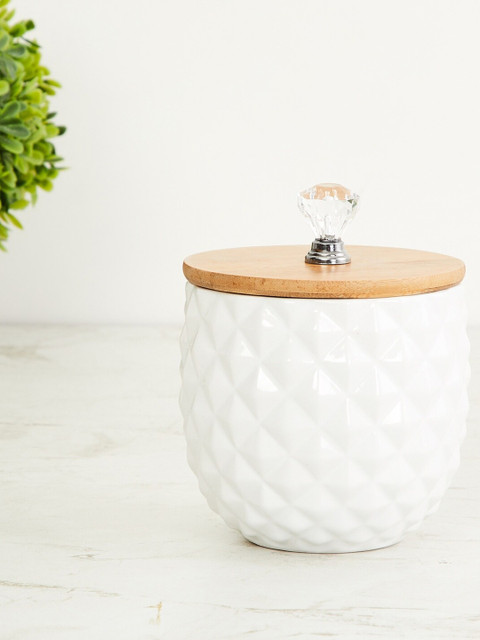 

Home Centre White Splendid Textured Decorative Cannister With Lid