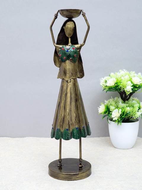 

Golden Peacock Gold-Toned & Green Handcrafted Village Lady Showpiece