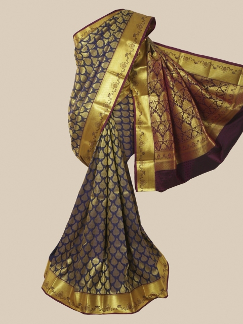 

Pothys Navy Blue & Gold-Toned Woven Design Zari Silk Blend Saree