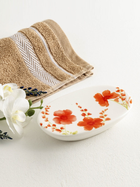 

Home Centre White & Orange Floral Printed Organic Verona Ceramic Soap Dish