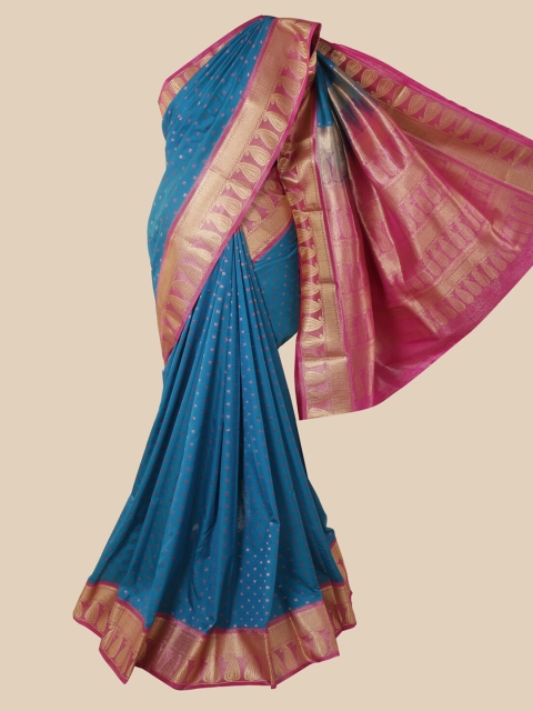 

Pothys Blue & Gold-Toned Woven Design Zari Silk Blend Saree