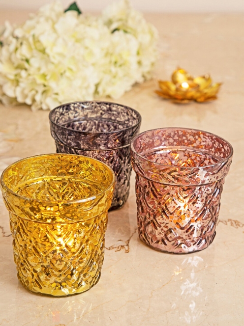 

Amoliconcepts Set Of 3 Glass Tea-Light Holders, Black