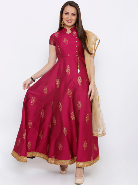 

Ira Soleil Women Magenta Ethnic Motifs Printed Anarkali Kurta