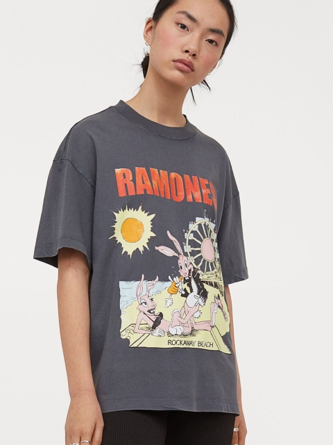 

H&M Women Grey Printed T-shirt