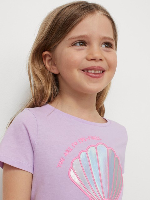 

H&M Girls Purple Pure Cotton Printed Interactive-Motif Top