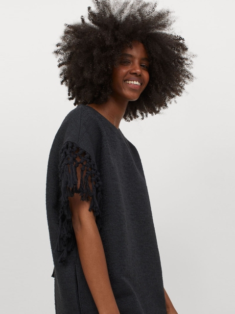 

H&M Women Black Fringe-Trimmed Dress