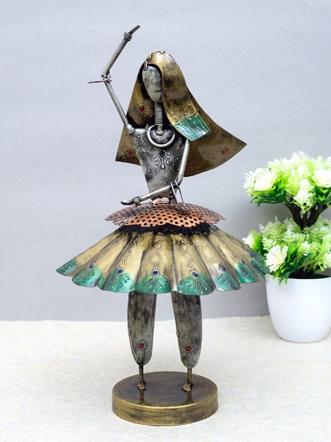 

Golden Peacock Gold-Toned & Grey Metal Handcrafted Dancing Lady Figurine Showpiece