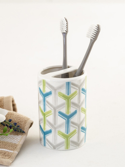 

Home Centre White & Blue Organic Aqua Printed Ceramic Tooth Brush Holder